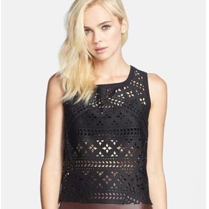 Black Nordstrom Leith Geo Laser Cut Shell Top